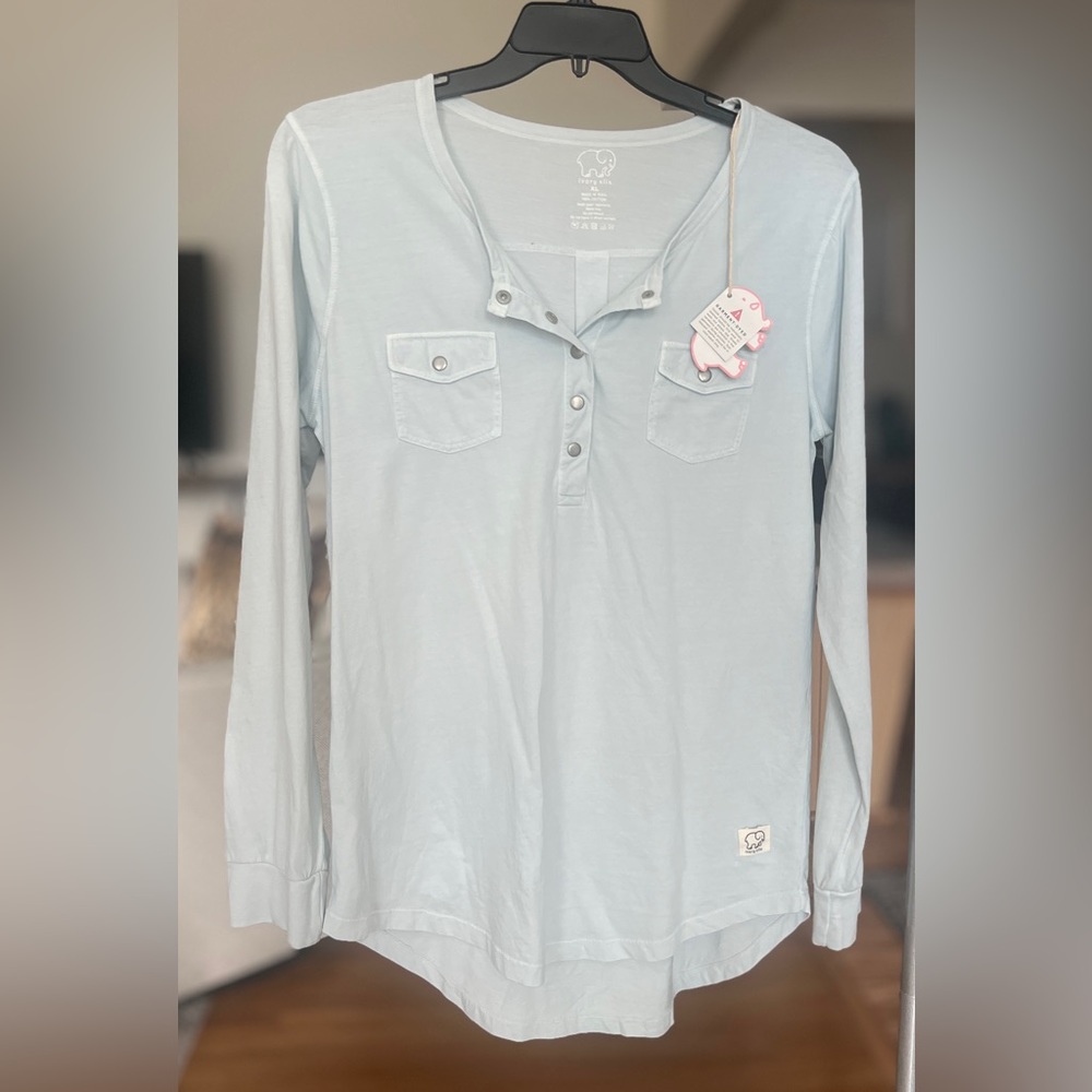 Ivory Ella blue Henley layering shirt long sleeved women's XL 100% cotton NEW
